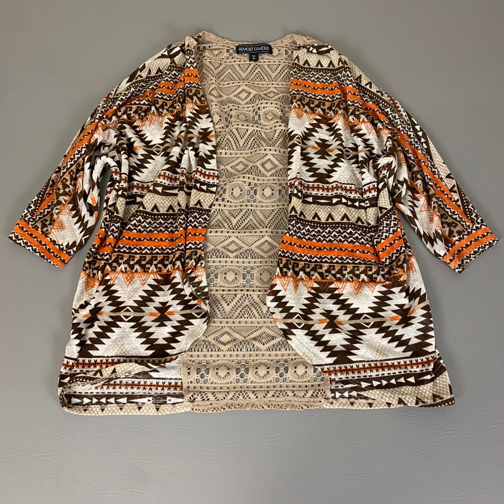 Almost Famous Open Cardigan‎ Sweater Women's Medium Aztec Print Colorful